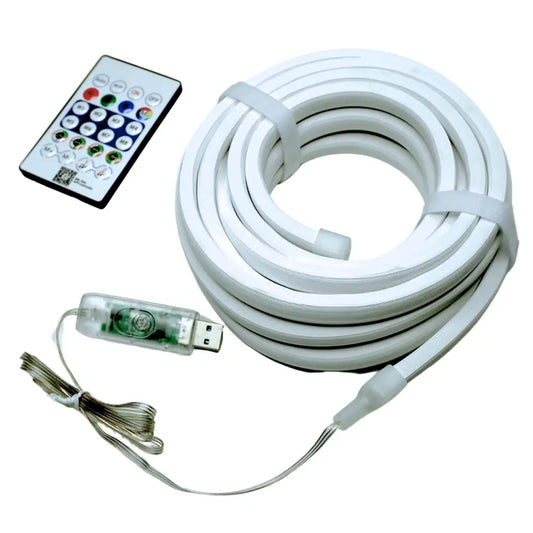 5 Meter RGB Neon LED Strip Light with Remote | USB Powered, Flexible Multicolor Rope Light for Home Décor