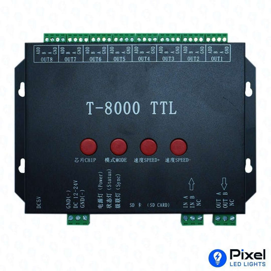 T8000 - TTL LED Controller with 1GB SD Card - Supports WS2811 Pixel, 5V Data, 8192 LEDs, S/Z/Parallel Connections - SKU 2003