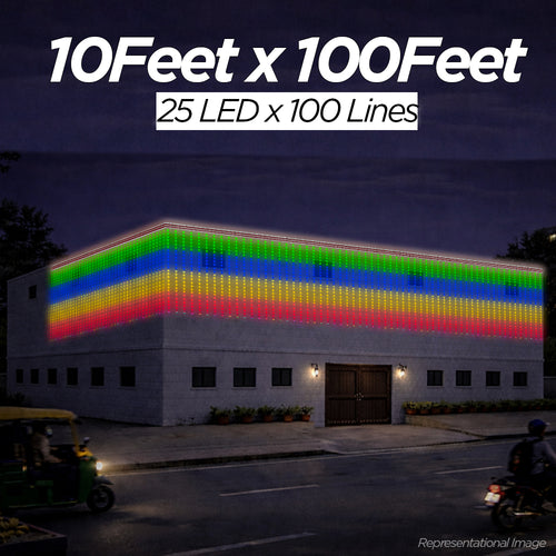 10 Feet × 100 Feet Pixel LED Toran & Building Lights – Wedding Decoration Setup