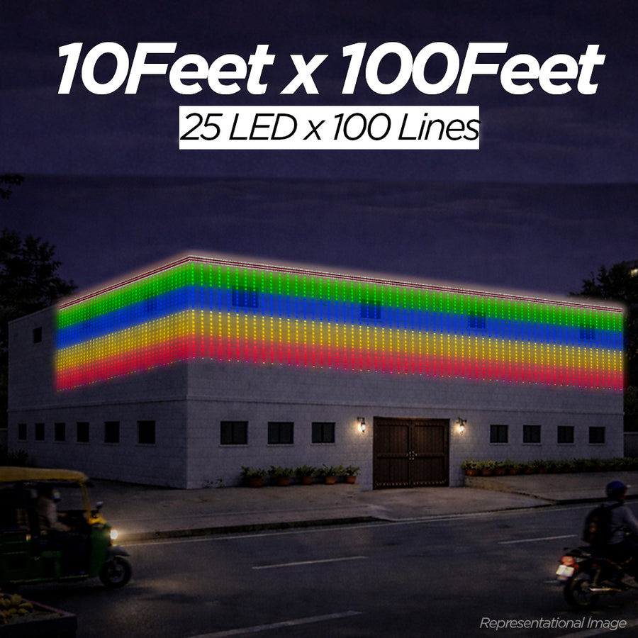 10 Feet × 100 Feet Pixel LED Toran & Building Lights – Wedding Decoration Setup