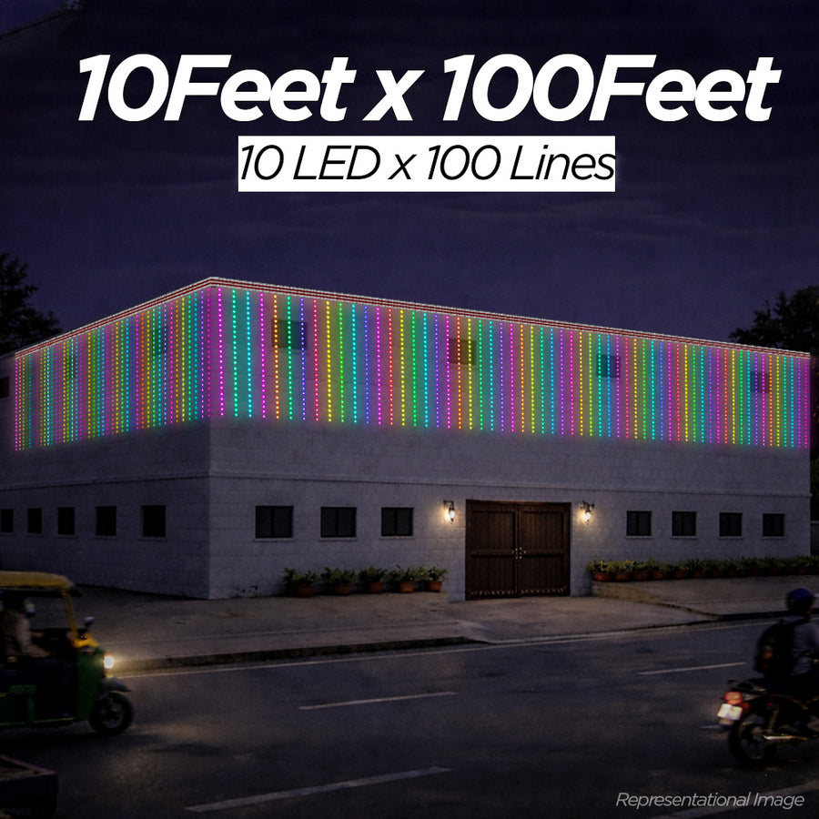 10 Feet × 100 Feet Pixel LED Toran & Building Lights – Wedding Decoration Setup