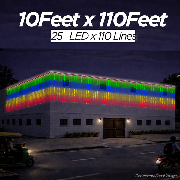 10 Feet × 110 Feet Pixel LED Toran & Building Lights – Wedding Decoration Setup