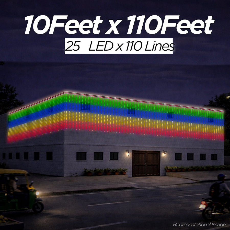 10 Feet × 110 Feet Pixel LED Toran & Building Lights – Wedding Decoration Setup