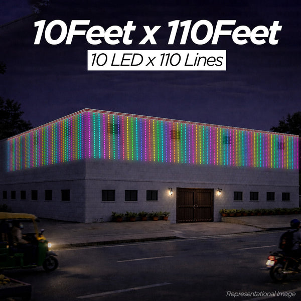 10 Feet × 110 Feet Pixel LED Toran & Building Lights – Wedding Decoration Setup