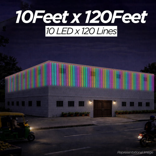10 Feet × 120 Feet Pixel LED Toran & Building Lights – Wedding Decoration Setup