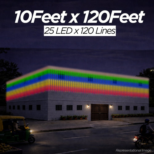 10 Feet × 120 Feet Pixel LED Toran & Building Lights – Wedding Decoration Setup