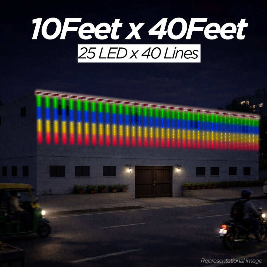 10 Feet × 40 Feet Pixel LED Toran & Building Lights – Wedding Decoration Setup
