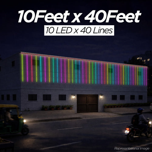 10 Feet × 40 Feet Pixel LED Toran & Building Lights – Wedding Decoration Setup