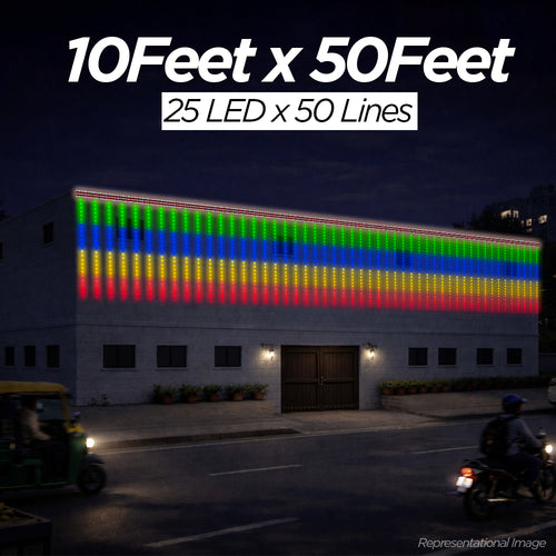 10 Feet × 50 Feet Pixel LED Toran & Building Lights – Wedding Decoration Setup