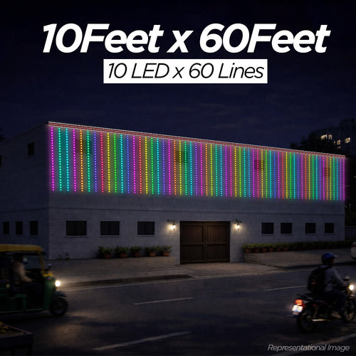 10 Feet × 60 Feet Pixel LED Toran & Building Lights – Wedding Decoration Setup