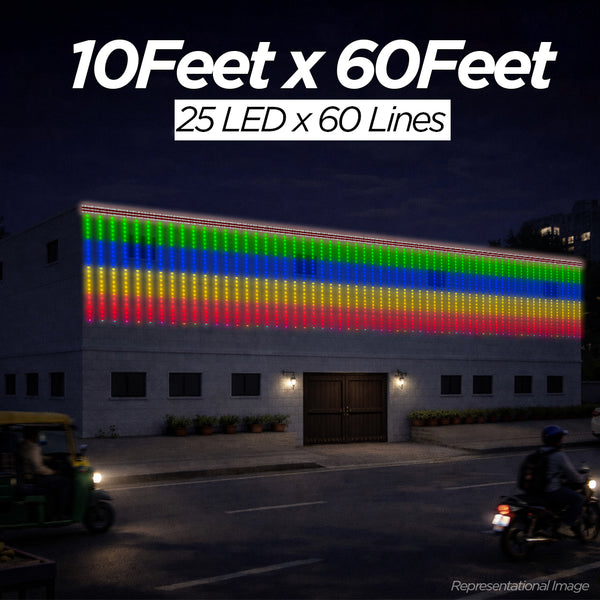 10 Feet × 60 Feet Pixel LED Toran & Building Lights – Wedding Decoration Setup
