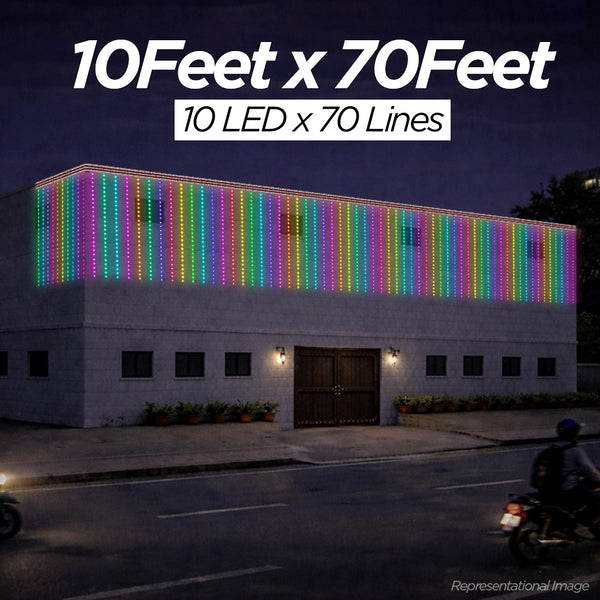 10 Feet × 70 Feet Pixel LED Toran & Building Lights – Wedding Decoration Setup