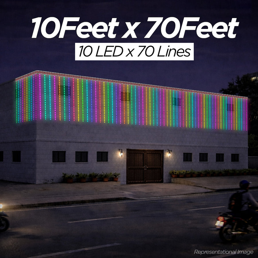 10 Feet × 70 Feet Pixel LED Toran & Building Lights – Wedding Decoration Setup