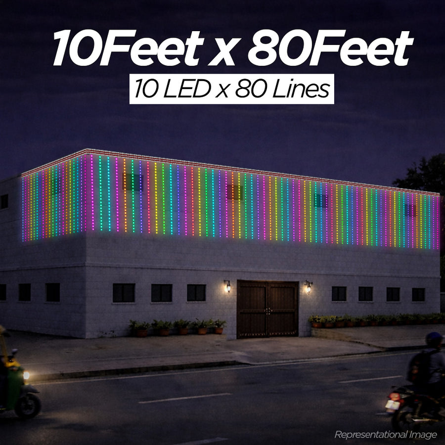 10 Feet × 80 Feet Pixel LED Toran & Building Lights – Wedding Decoration Setup