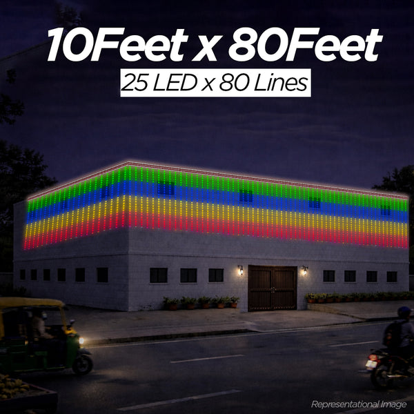 10 Feet × 80 Feet Pixel LED Toran & Building Lights – Wedding Decoration Setup