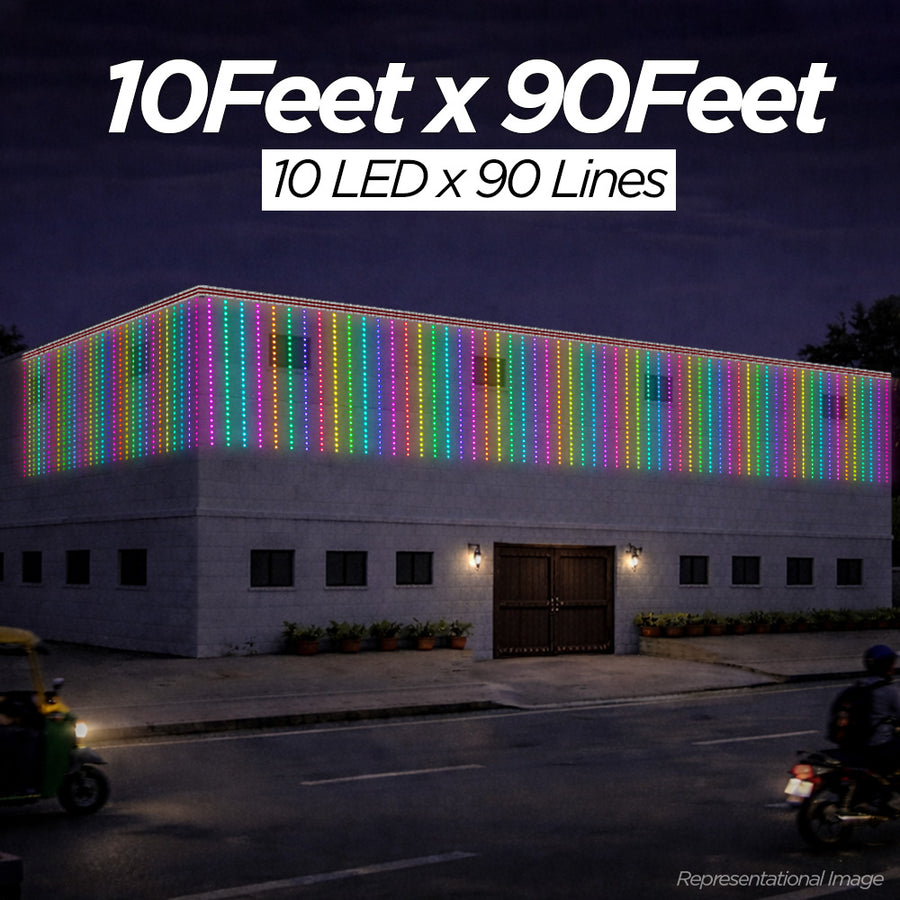 10 Feet × 90 Feet Pixel LED Toran & Building Lights – Wedding Decoration Setup
