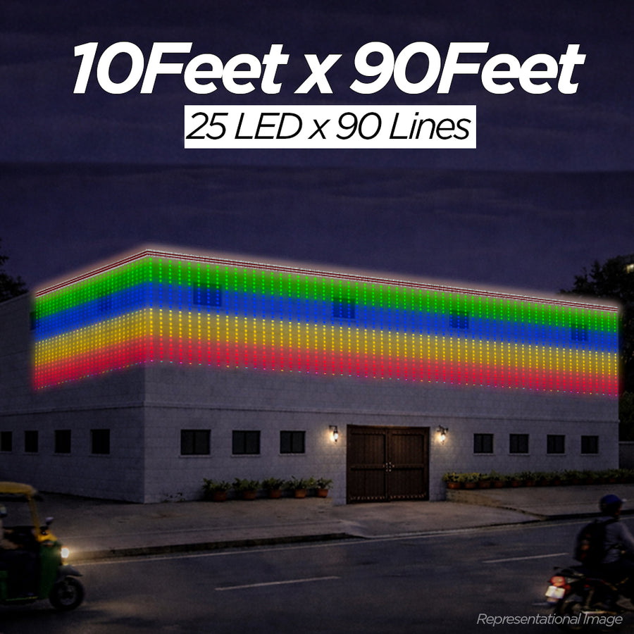 10 Feet × 90 Feet Pixel LED Toran & Building Lights – Wedding Decoration Setup