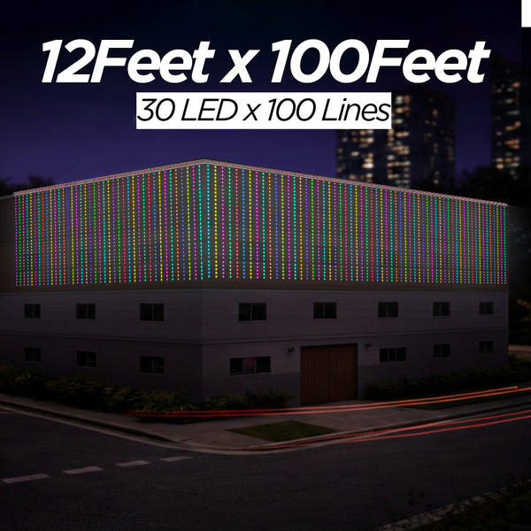 12 Feet × 100 Feet Pixel LED Toran & Building Lights – Wedding Decoration Setup