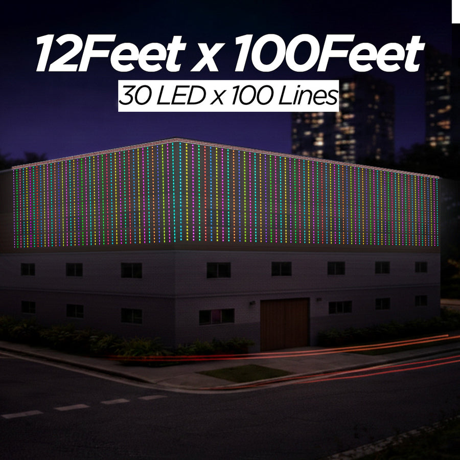 12 Feet × 100 Feet Pixel LED Toran & Building Lights – Wedding Decoration Setup