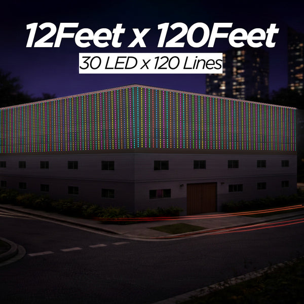 12 Feet × 120 Feet Pixel LED Toran & Building Lights – Wedding Decoration Setup