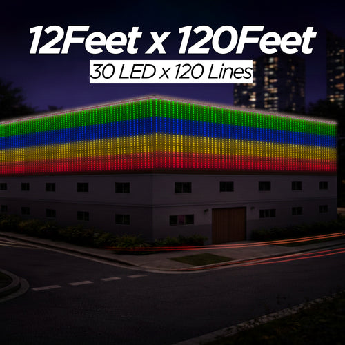 12 Feet × 120 Feet Pixel LED Toran & Building Lights – Wedding Decoration Setup