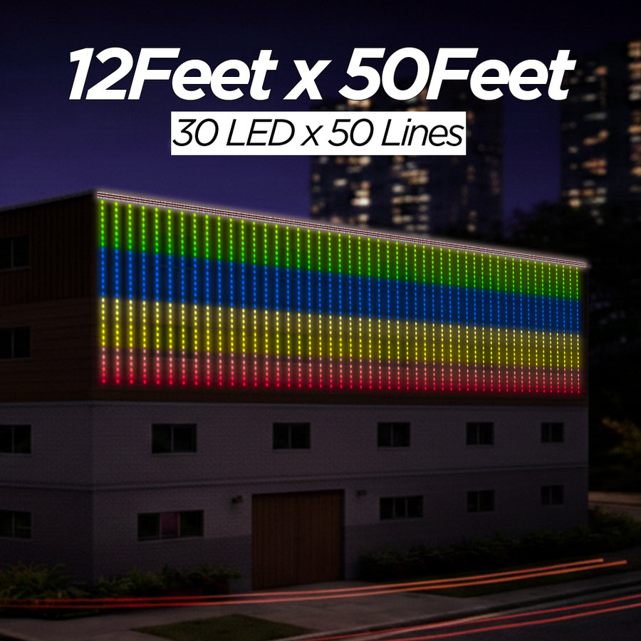 12 Feet × 50 Feet Pixel LED Toran & Building Lights – Wedding Decoration Setup