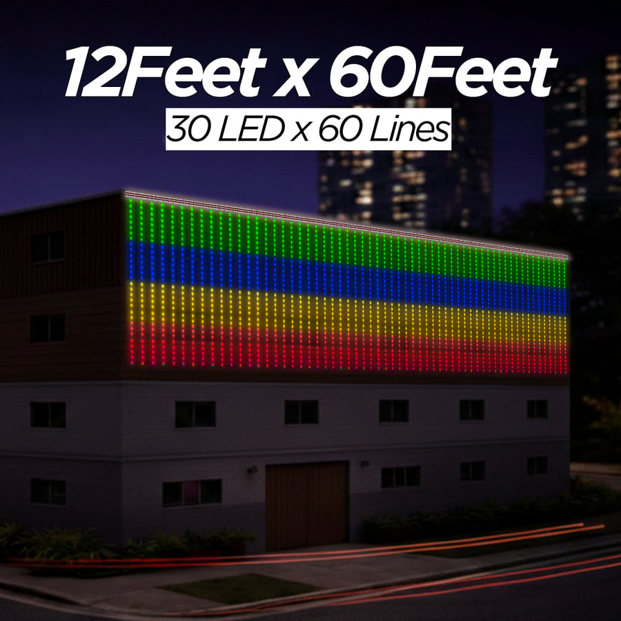 12 Feet × 60 Feet Pixel LED Toran & Building Lights – Wedding Decoration Setup