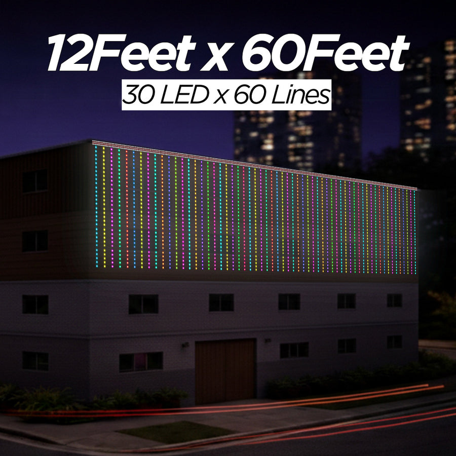 12 Feet × 60 Feet Pixel LED Toran & Building Lights – Wedding Decoration Setup