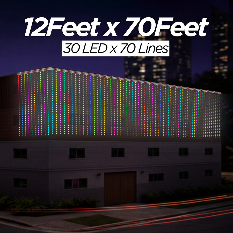 12 Feet × 70 Feet Pixel LED Toran & Building Lights – Wedding Decoration Setup