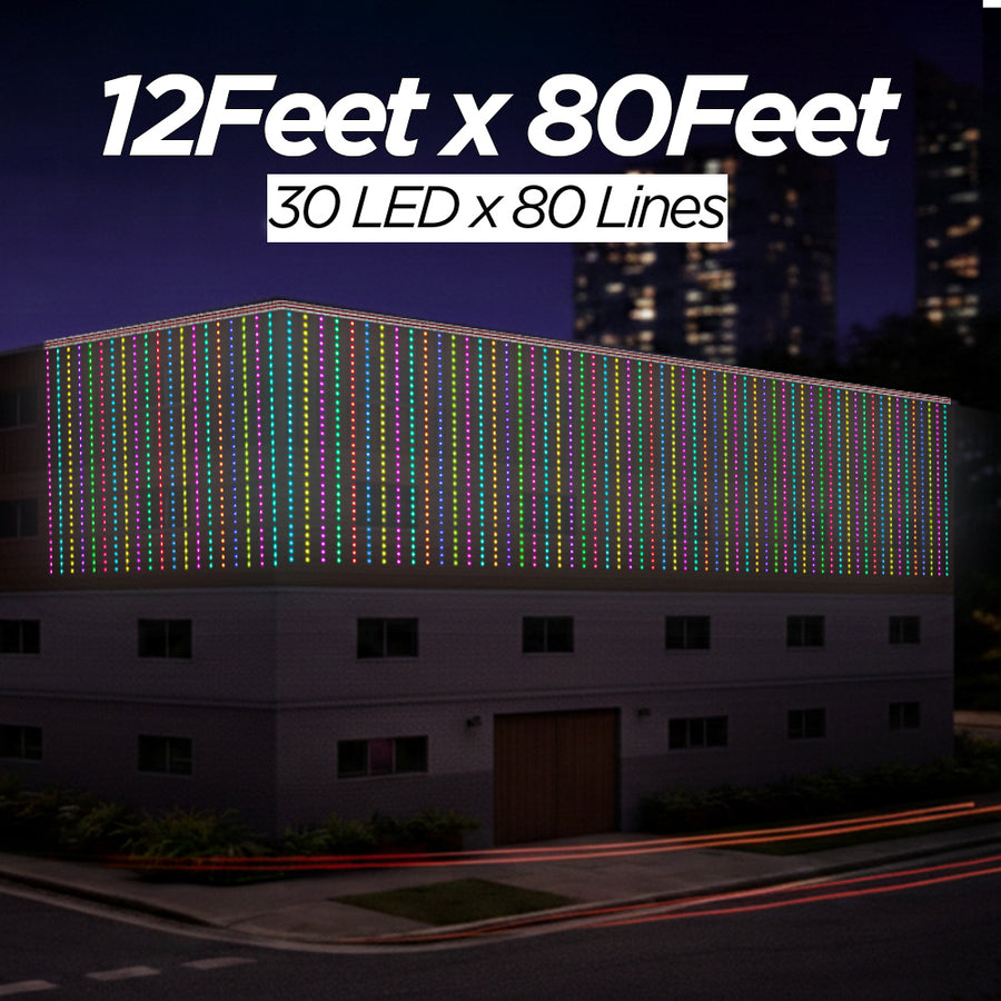 12 Feet × 80 Feet Pixel LED Toran & Building Lights – Wedding Decoration Setup
