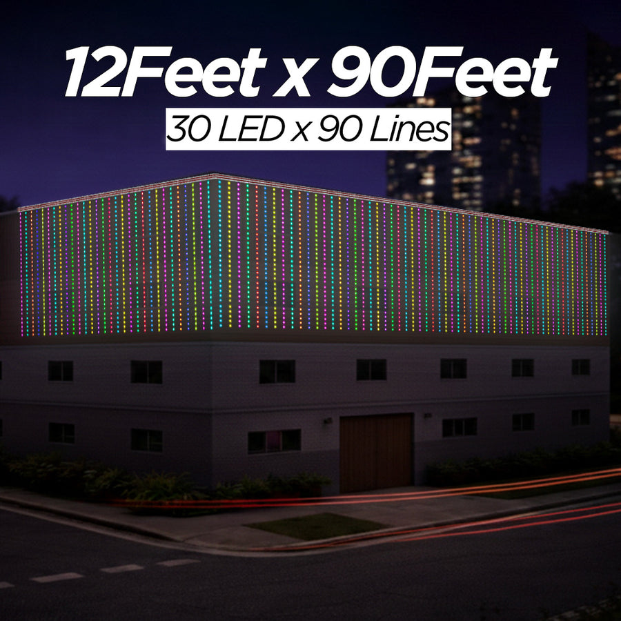 12 Feet × 90 Feet Pixel LED Toran & Building Lights – Wedding Decoration Setup