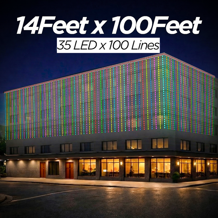 14 Feet × 100 Feet Pixel LED Toran & Building Lights – Wedding Decoration Setup