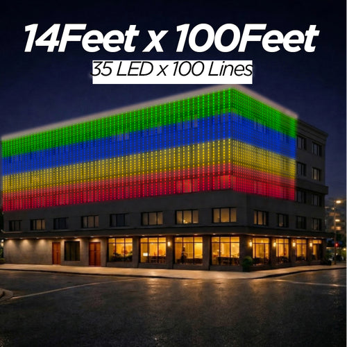 14 Feet × 100 Feet Pixel LED Toran & Building Lights – Wedding Decoration Setup