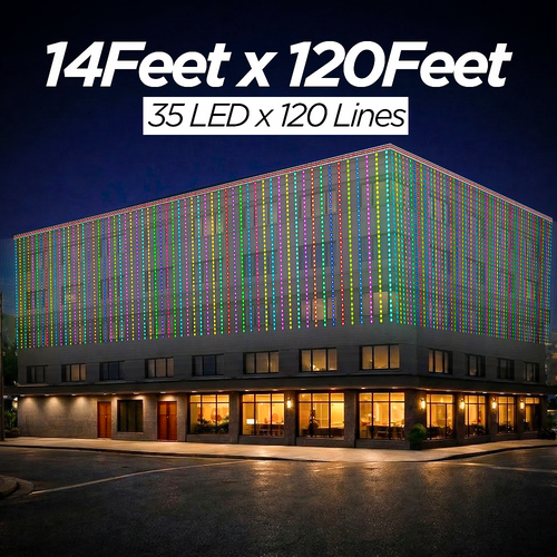 14 Feet × 120 Feet Pixel LED Toran & Building Lights – Wedding Decoration Setup