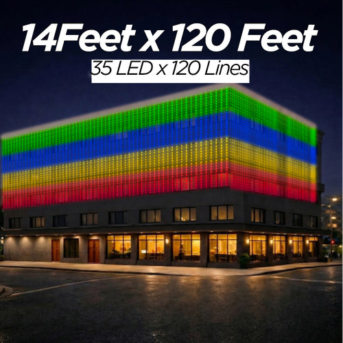 14 Feet × 120 Feet Pixel LED Toran & Building Lights – Wedding Decoration Setup