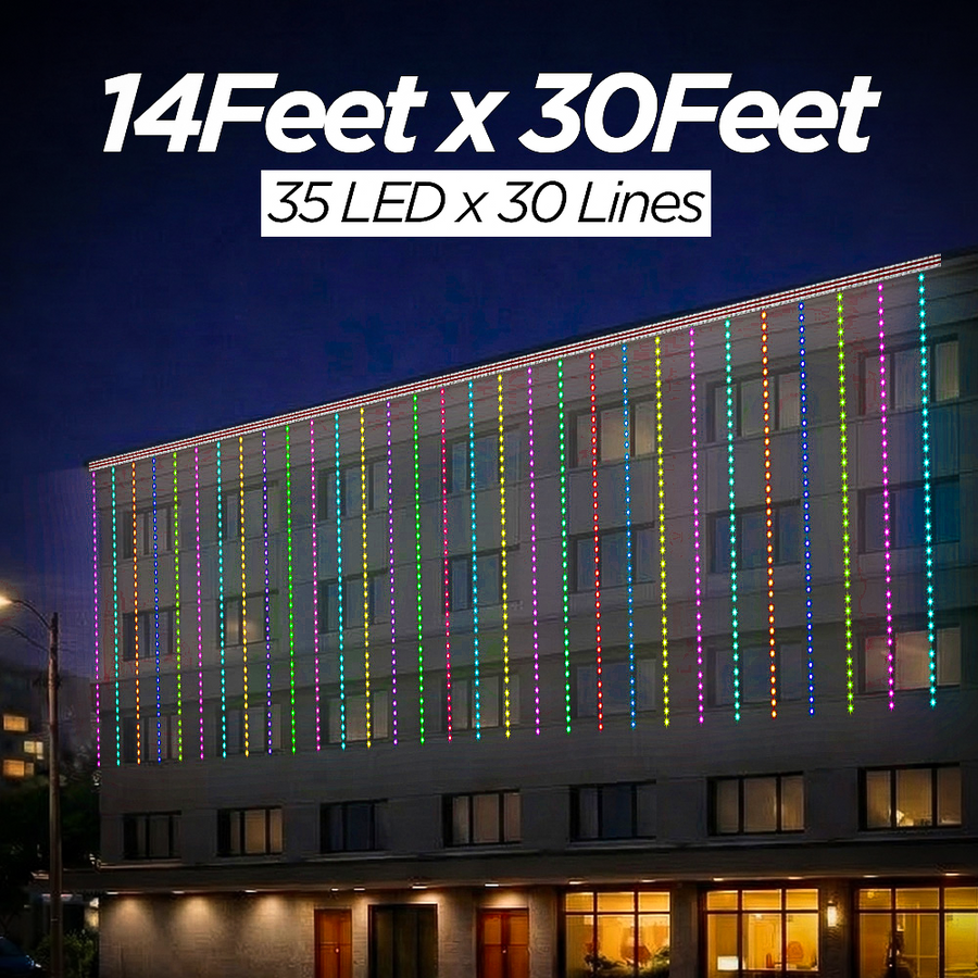 14 Feet × 30 Feet Pixel LED Toran & Building Lights – Wedding Decoration Setup