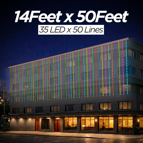 14 Feet × 50 Feet Pixel LED Toran & Building Lights – Wedding Decoration Setup