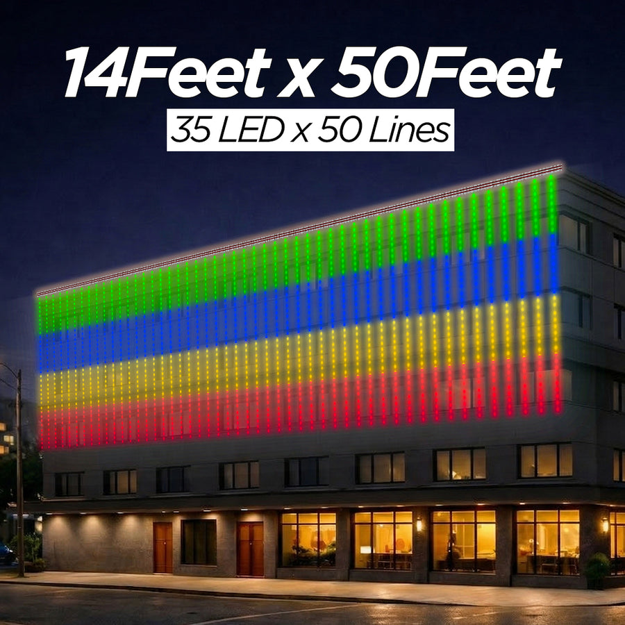 14 Feet × 50 Feet Pixel LED Toran & Building Lights – Wedding Decoration Setup