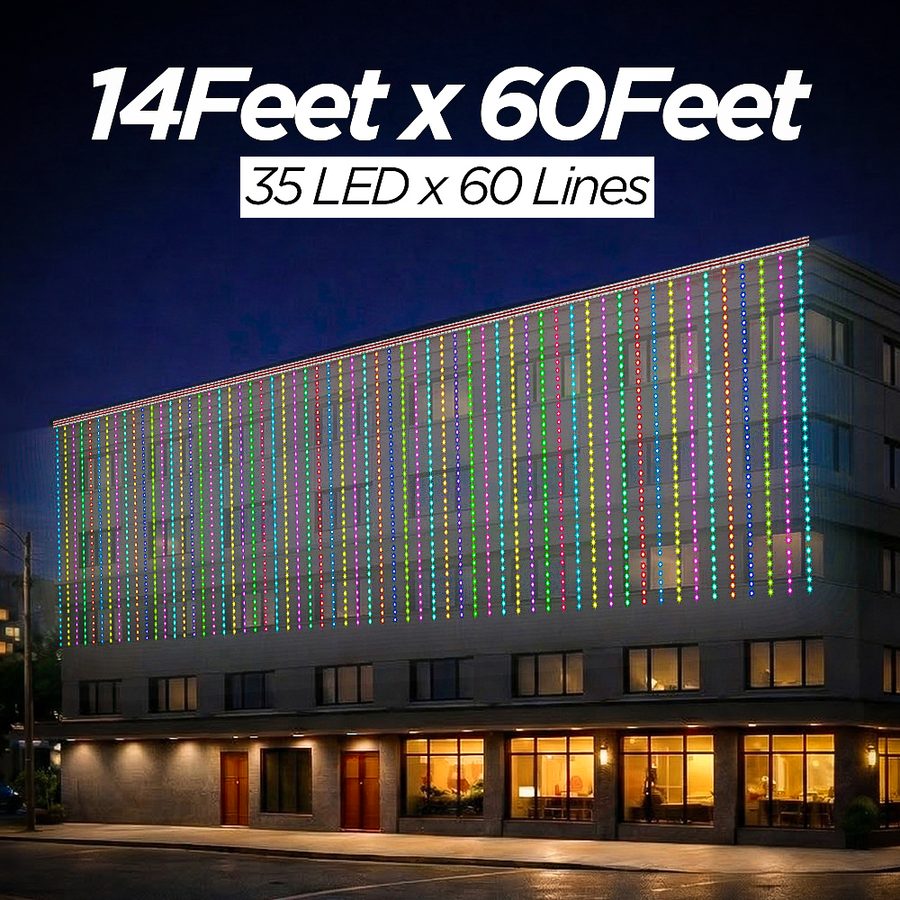 14 Feet × 60 Feet Pixel LED Toran & Building Lights – Wedding Decoration Setup