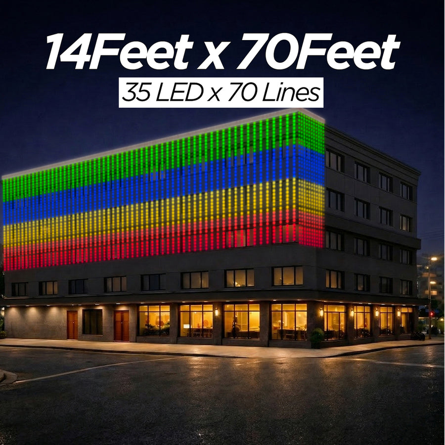 14 Feet × 70 Feet Pixel LED Toran & Building Lights – Wedding Decoration Setup