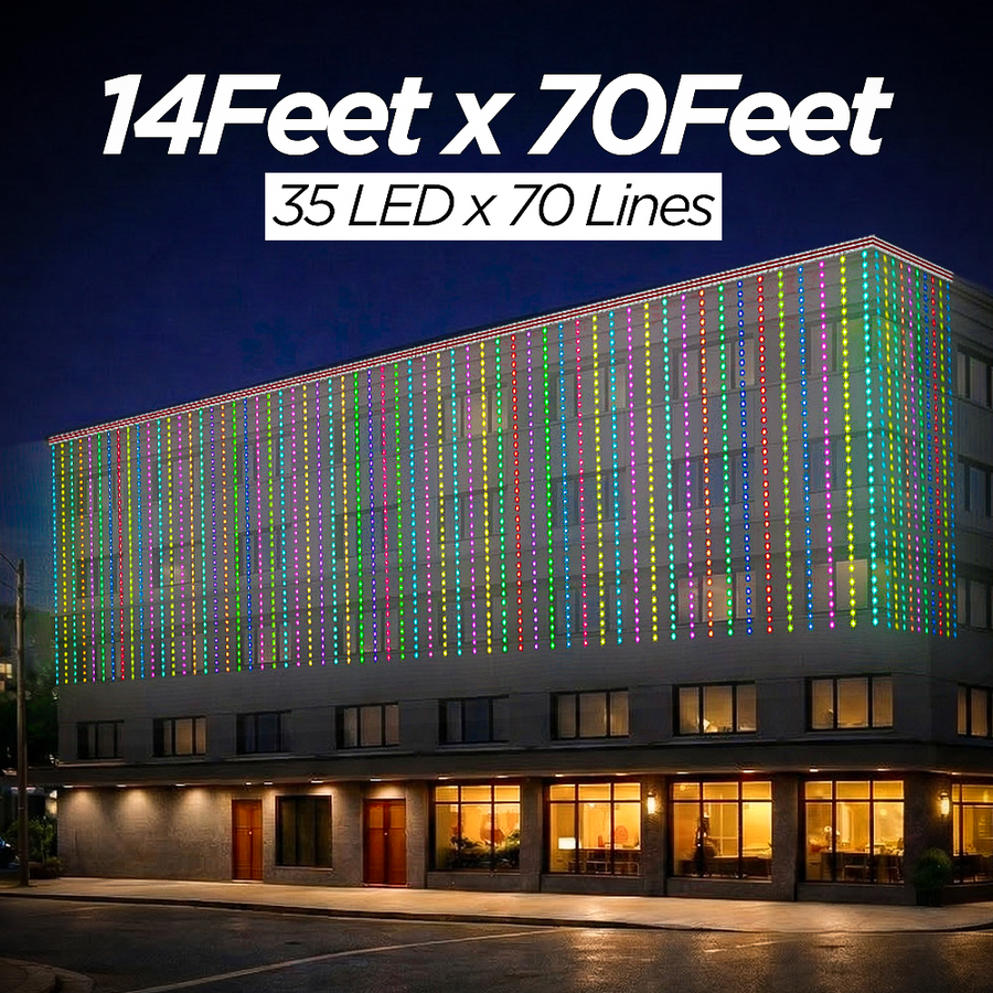 14 Feet × 70 Feet Pixel LED Toran & Building Lights – Wedding Decoration Setup