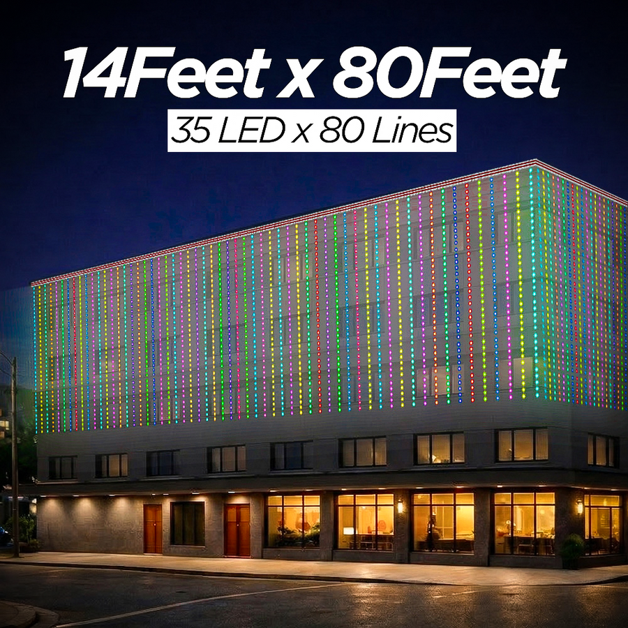 14 Feet × 80 Feet Pixel LED Toran & Building Lights – Wedding Decoration Setup