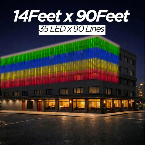 14 Feet × 90 Feet Pixel LED Toran & Building Lights – Wedding Decoration Setup
