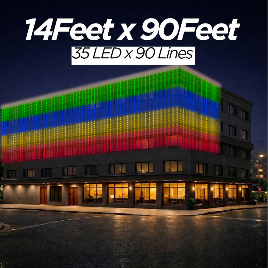 14 Feet × 90 Feet Pixel LED Toran & Building Lights – Wedding Decoration Setup