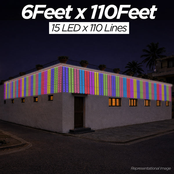 6 Feet × 110 Feet Pixel LED Toran & Building Lights – Wedding Decoration Setup