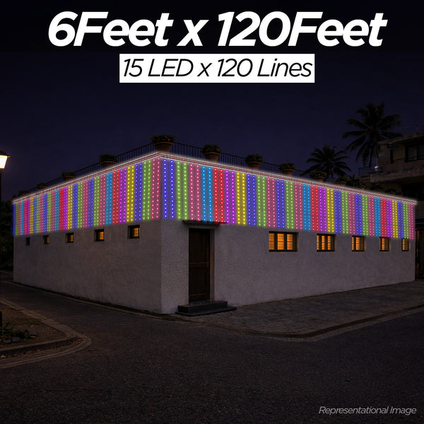 6 Feet × 120 Feet Pixel LED Toran & Building Lights – Wedding Decoration Setup