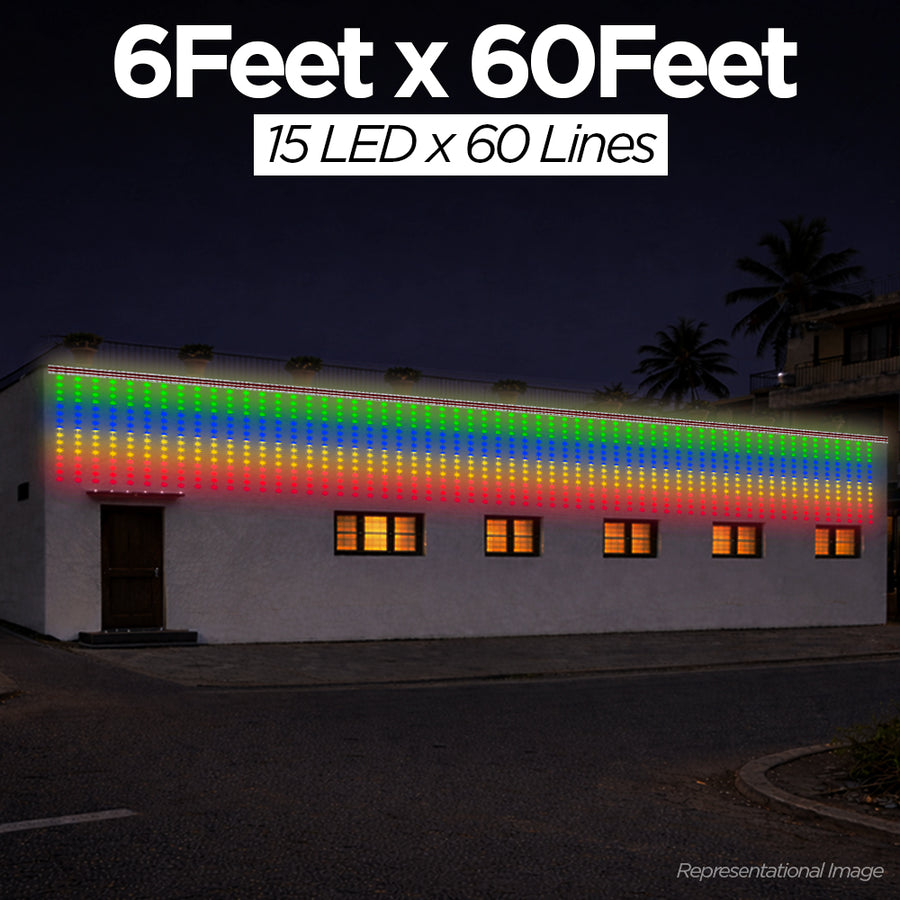 6 Feet × 60 Feet Pixel LED Toran & Building Lights – Wedding Decoration Setup