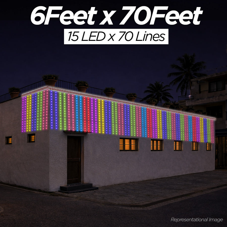 6 Feet × 70 Feet Pixel LED Toran & Building Lights – Wedding Decoration Setup