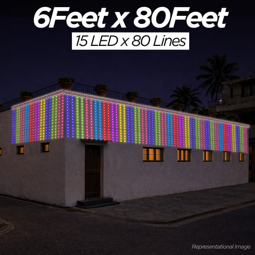 6 Feet × 80 Feet Pixel LED Toran & Building Lights – Wedding Decoration Setup