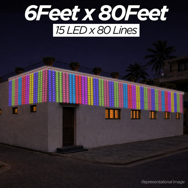 6 Feet × 80 Feet Pixel LED Toran & Building Lights – Wedding Decoration Setup